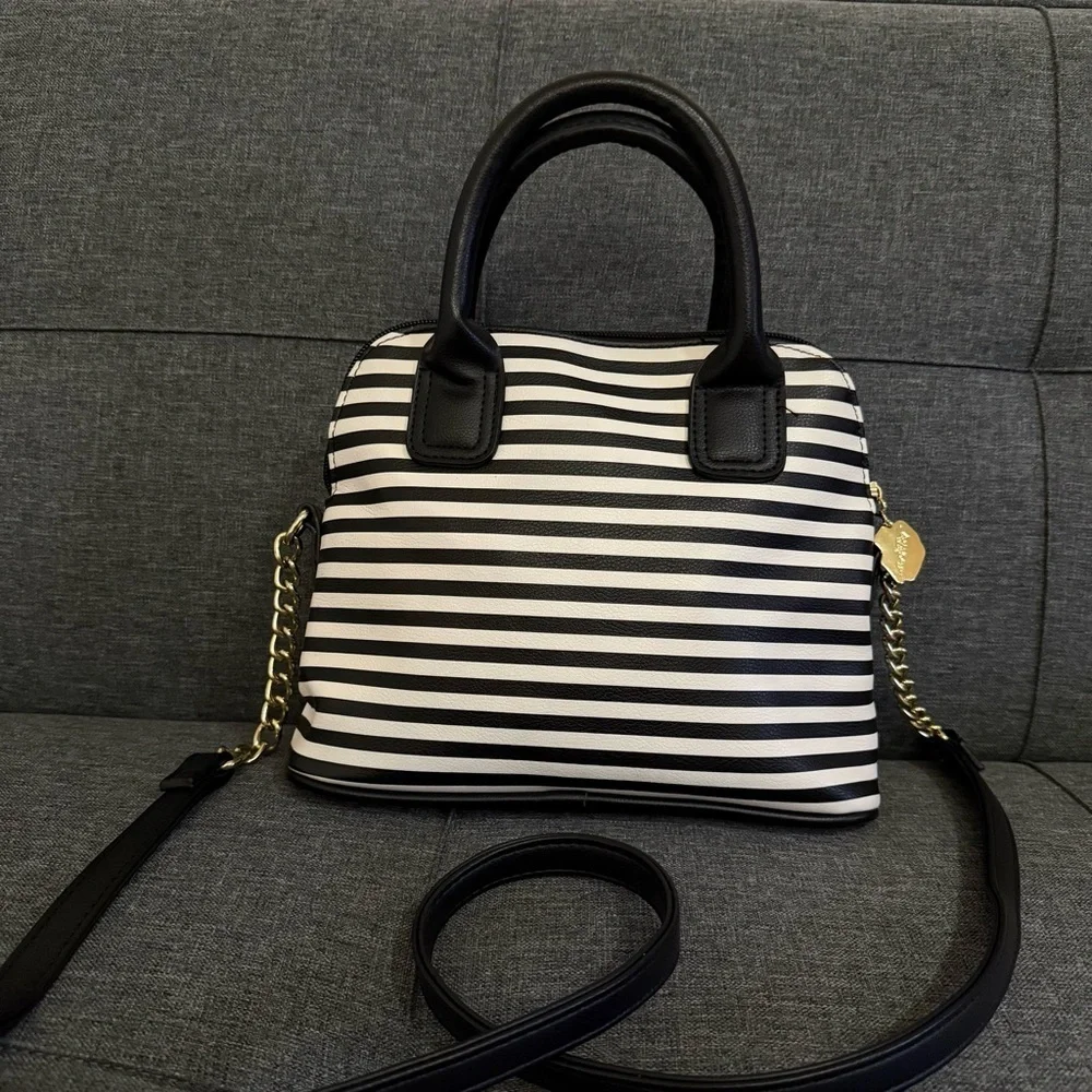 BETSY JOHNSON Y2K Kawaii Statement Luv Satchel Crossbody Striped Puppy Face Bag